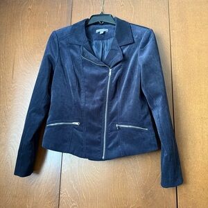 roz & ALI Pinwale Navy Corduroy Asymmetrical Zip Jacket, EUC, Sz M